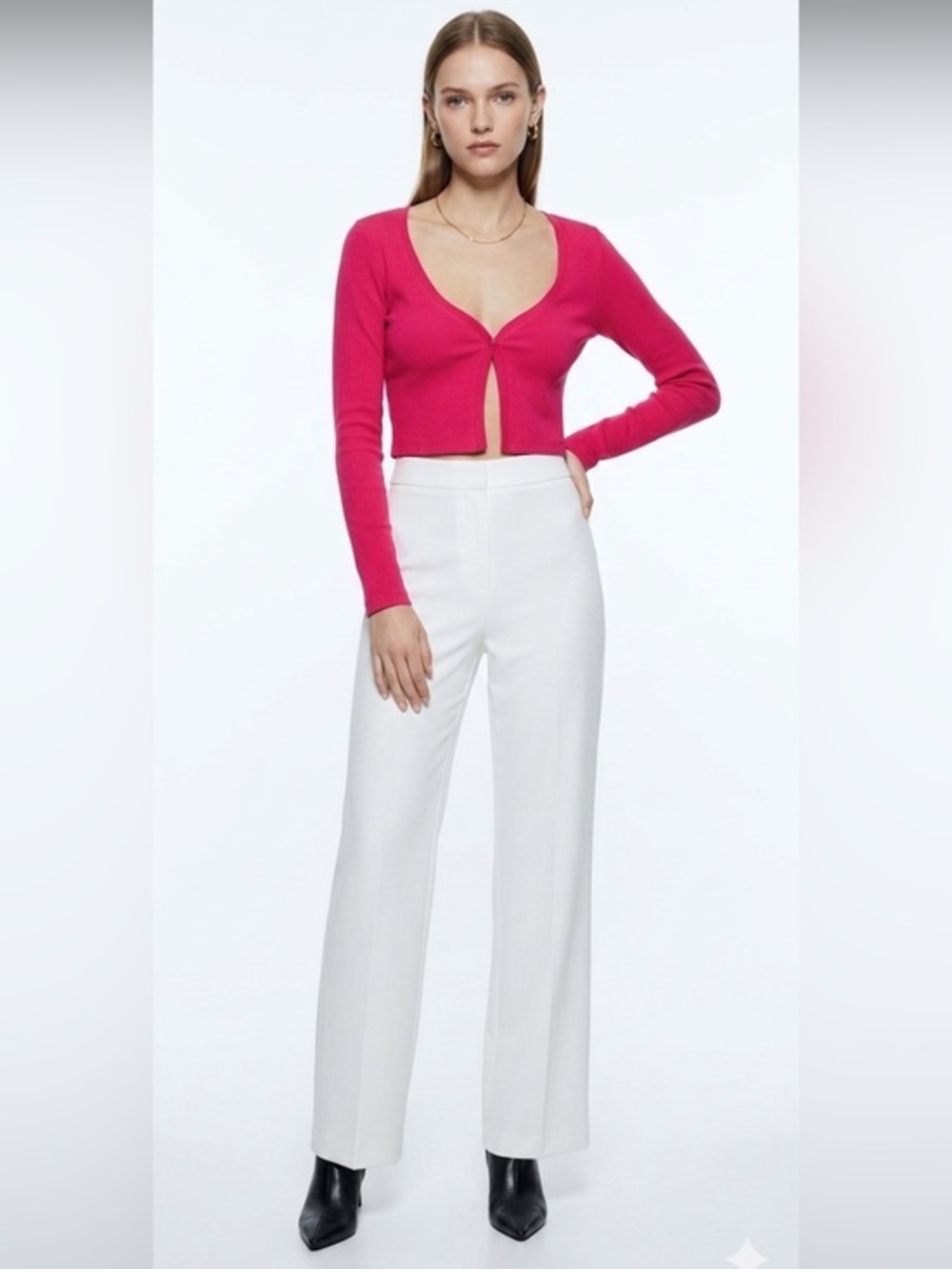 New Zara| Fuchsia Pink Long Sleeve Button Down Cardigan